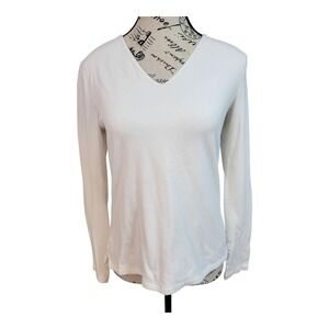 Croft And Barrow Stretch Vneck Top Size Small White Great For Layering Women's